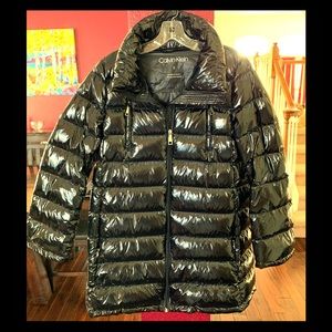 Calvin Klein mid-length shiny puffer coat